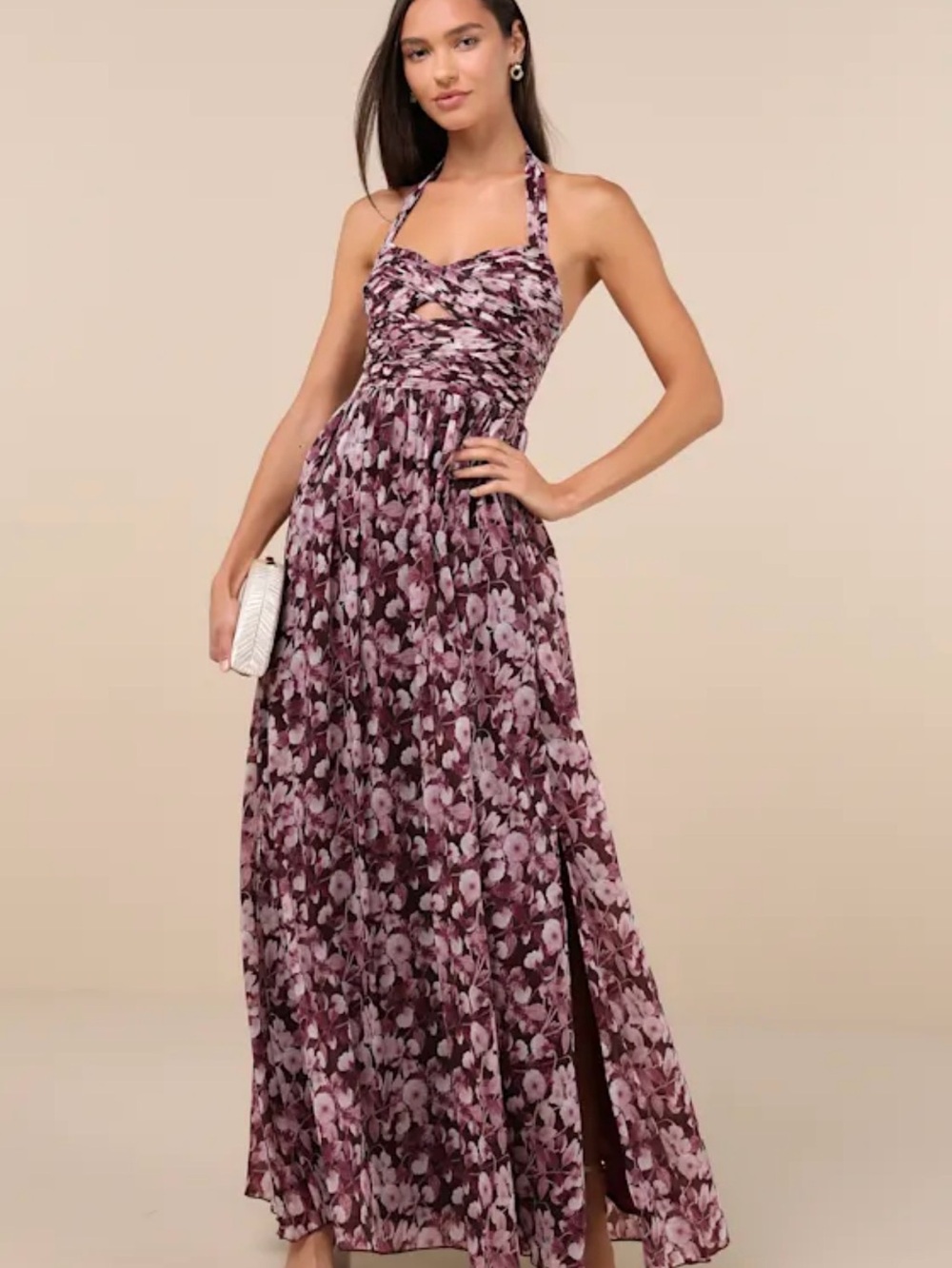 Lulus Plum Floral Halter Maxi Dress - Women